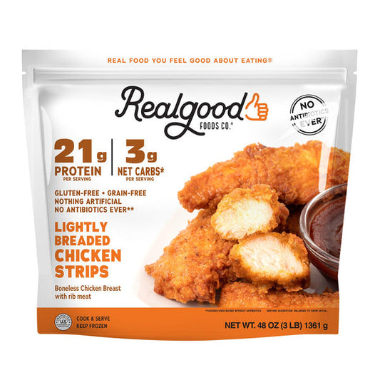 Real Good Food Lightly Breaded Chicken Strips, 3 lbs
