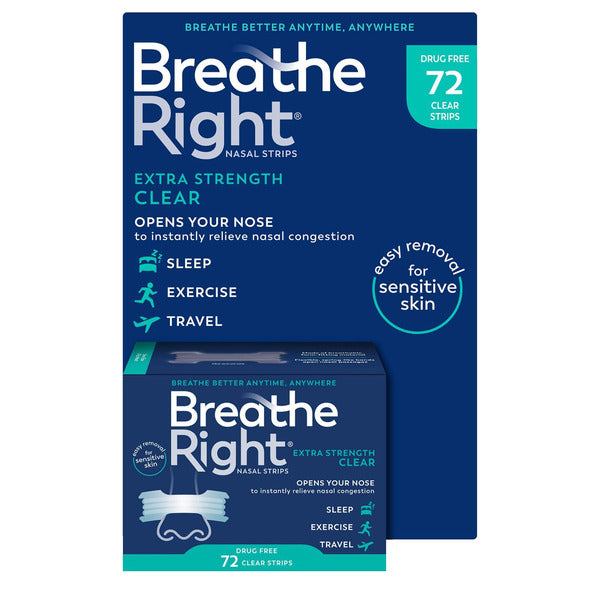 Breathe Right Extra Strength Nasal Strips, Clear, 72 count