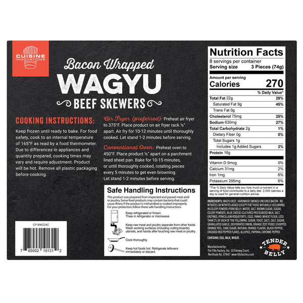 Cuisine Innovations Bacon Wrapped Wagyu Beef Skewers, 24-count