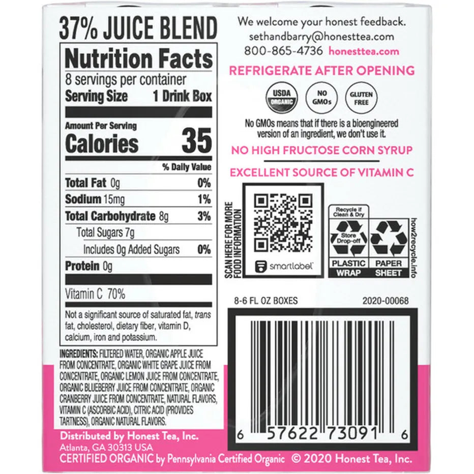 Honest Kids Berry Good Lemonade Organic Fruit Juice |  8 Pack