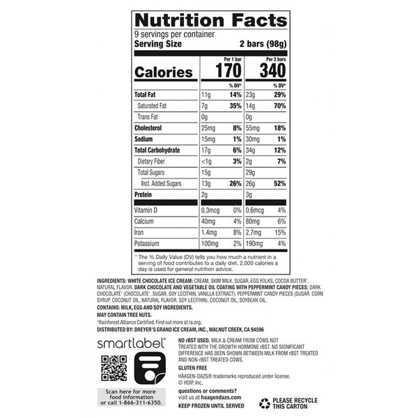 Haagen Dazs Peppermint Bark Bars, 1.85 oz, 18-count