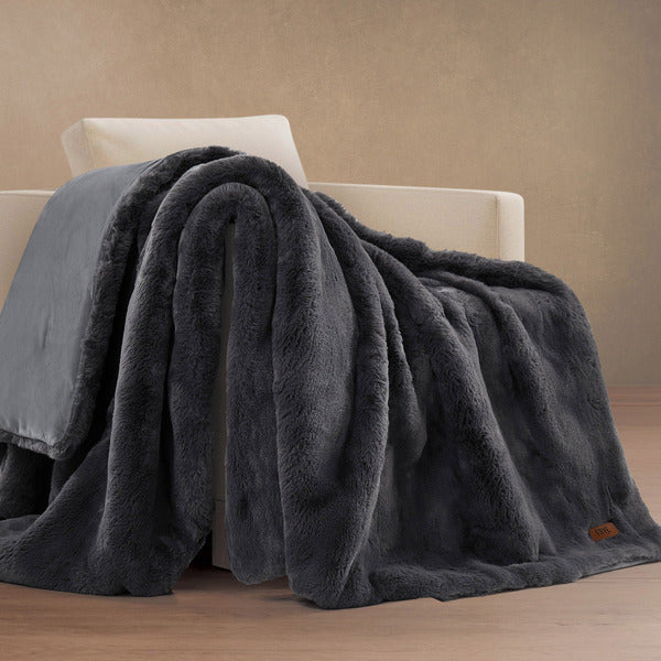 FRYE Luxe Faux Fur Throw, Gray 60in X 70in