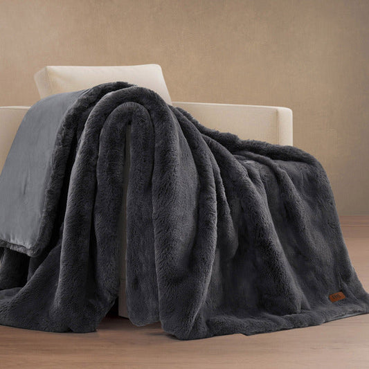 FRYE Luxe Faux Fur Throw, Gray 60in X 70in