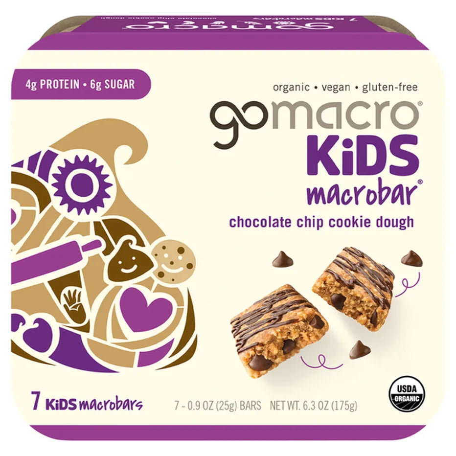 GoMacro Kids Chocolate Chip Cookie Dough Kids Bars 7 Ct