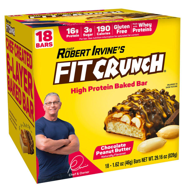 FITCRUNCH Protein Bars, 16g Protein, Chocolate Peanut Butter, 1.62 oz, 18-count