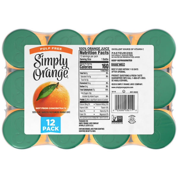 Simply Orange Pulp Free Orange Juice, 11.5 fl oz, 12 ct