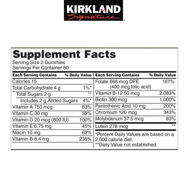 Kirkland Signature Adult Multivitamin, 2-160 Gummies (320 Total)