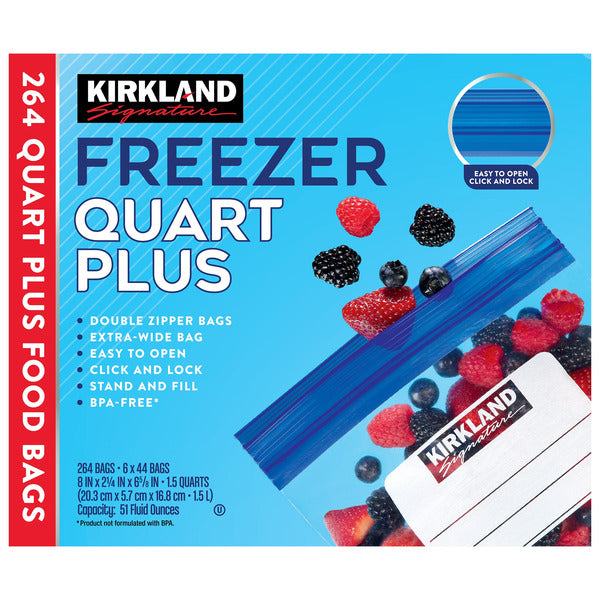 Kirkland Signature Freezer Quart Plus Bags, 264-count