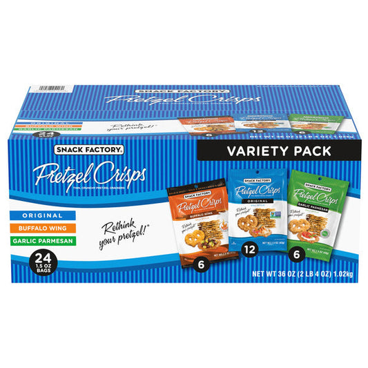 Snack Factory Pretzel Crisps, Variety Pack, 1.5 oz, 24 ct