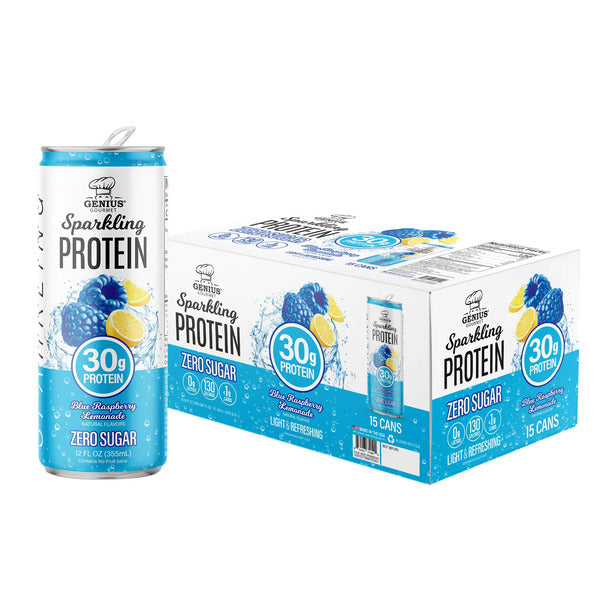 Genius Gourmet Sparkling Clear 30g Protein, Blue Raspberry Lemonade, 12 fl oz, 15-pack