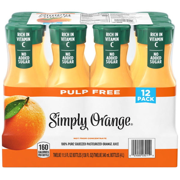 Simply Orange Pulp Free Orange Juice, 11.5 fl oz, 12 ct
