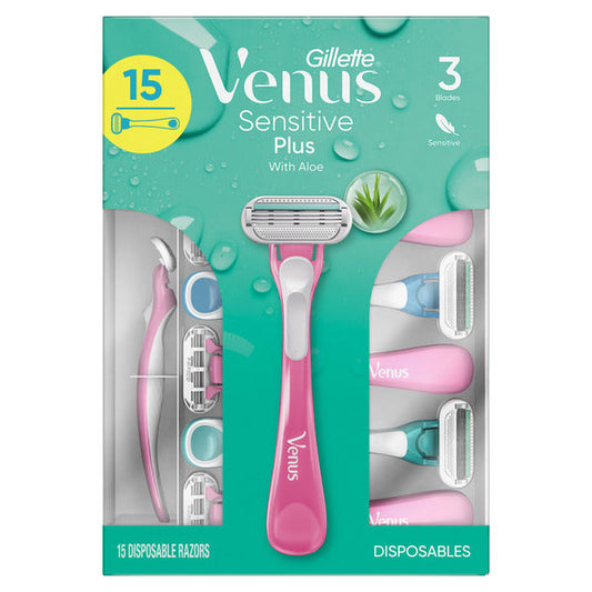 Gillette Venus Sensitive Plus Disposable Razor, 15-count