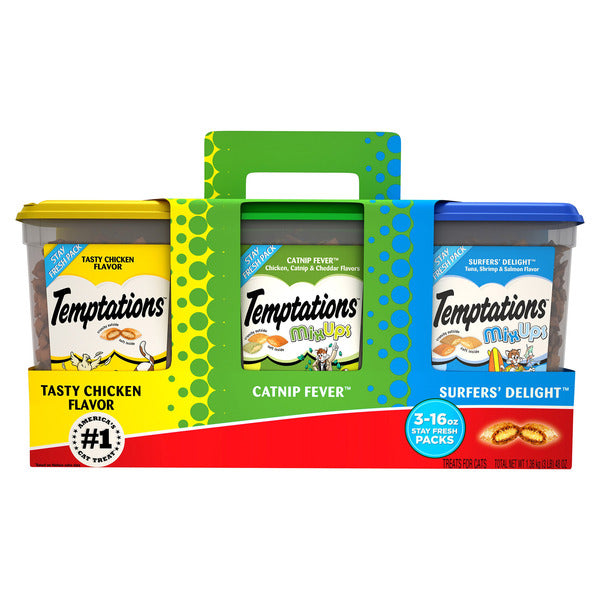 Temptations Cat Treats, Chicken, Catnip & Seafood, 16 oz, 3-pack