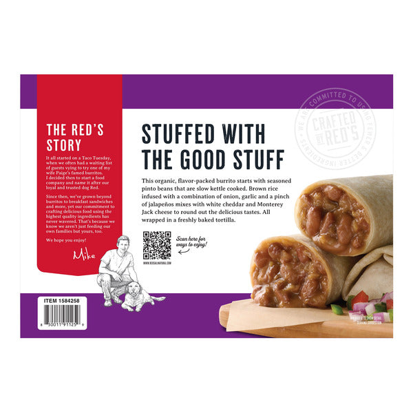Red's Organic Bean and Cheese Burritos, 10-count