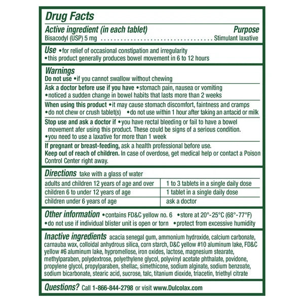 Dulcolax Laxative, 200 Tablets