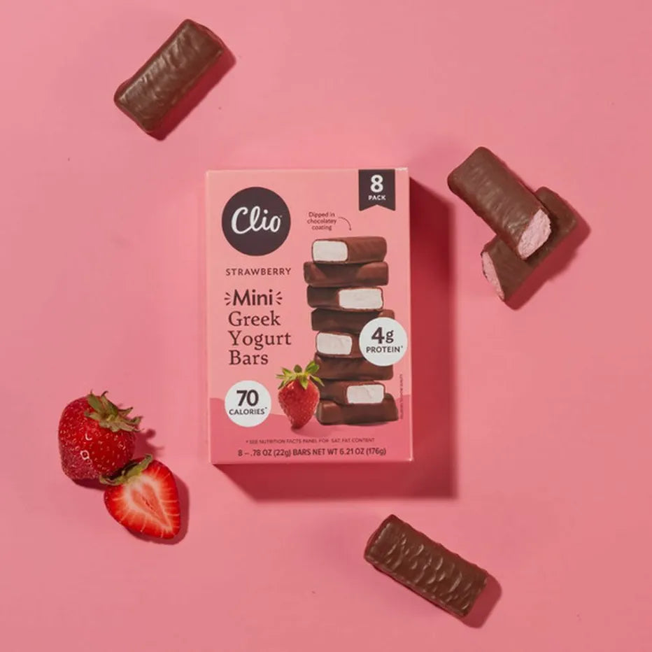 Clio Strawberry Dark Chocolate Covered Mini Greek Yogurt Bars 8 ct