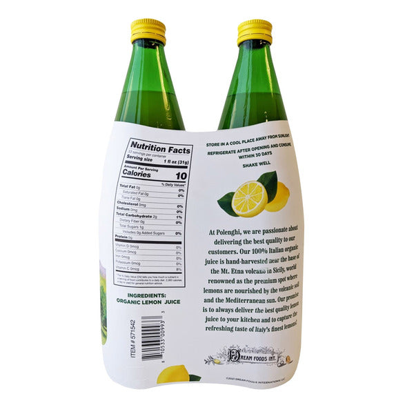 Italian Volcano Organic 100% Lemon Juice, 33.8 fl oz, 2-count