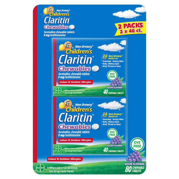 Claritin Children's Dye-Free Chewables, 80 Chewable Tablets