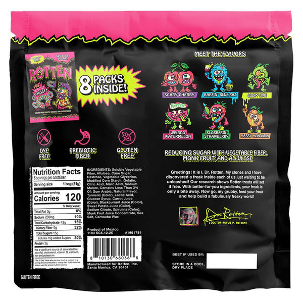 Rotten Sour Gummy Cruncheez Variety Pack, 1.8 oz, 8-count