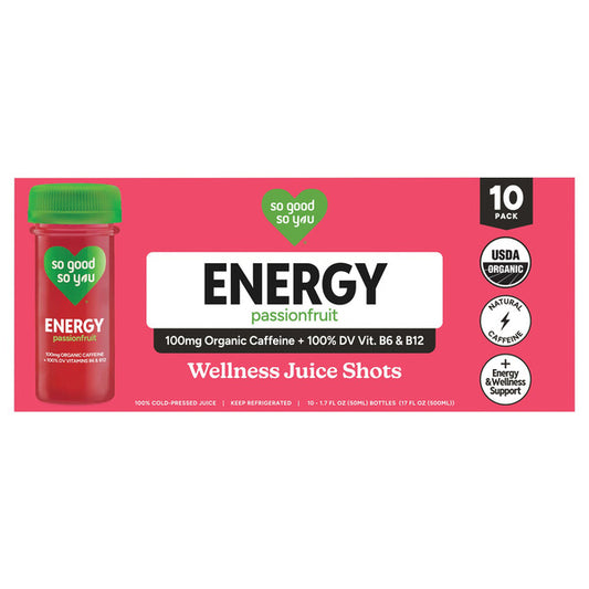 So Good So You Organic Energy Wellness Passionfruit Juice Shots, 1.7 fl oz, 10-count