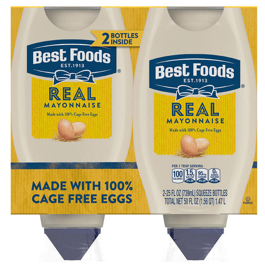 Best Foods Big Squeeze Real Mayonnaise, 25 fl oz, 2-count