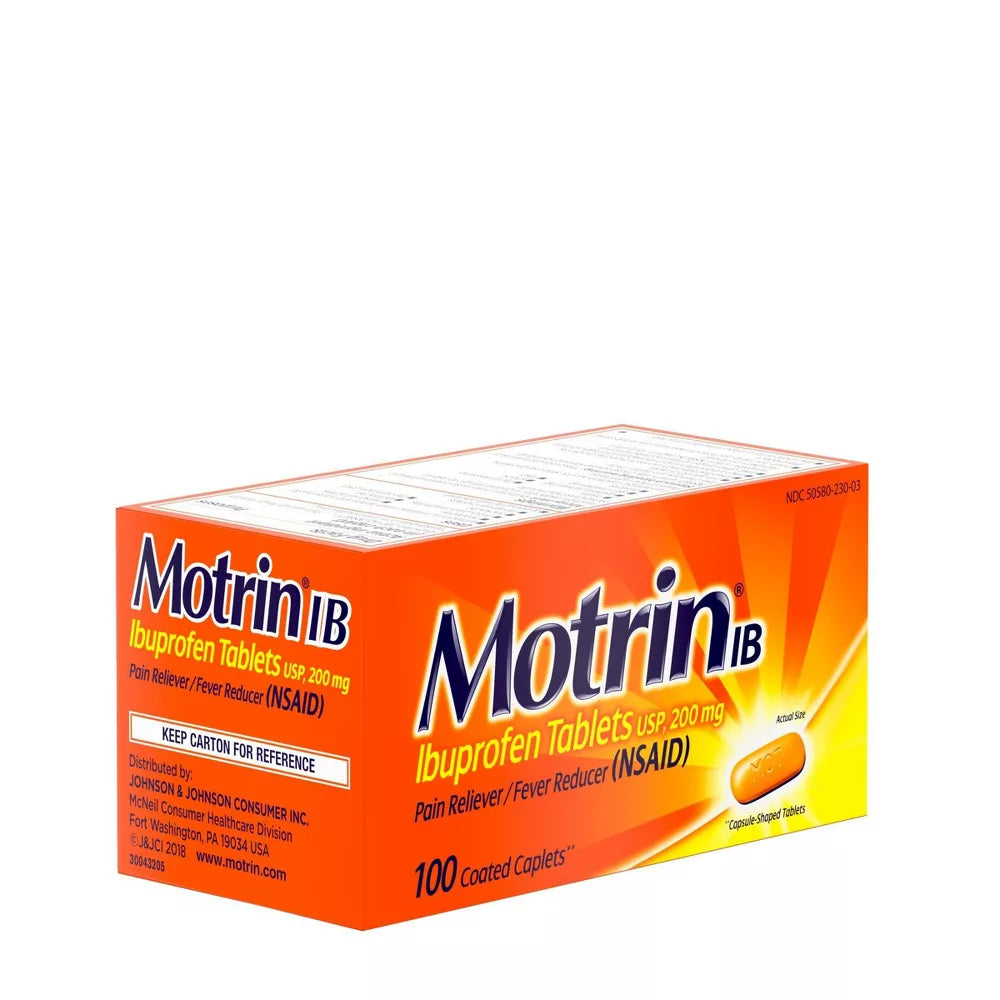 Motrin IB Pain Reliever & Fever Reducer Tablets Ibuprofen, 100 Count