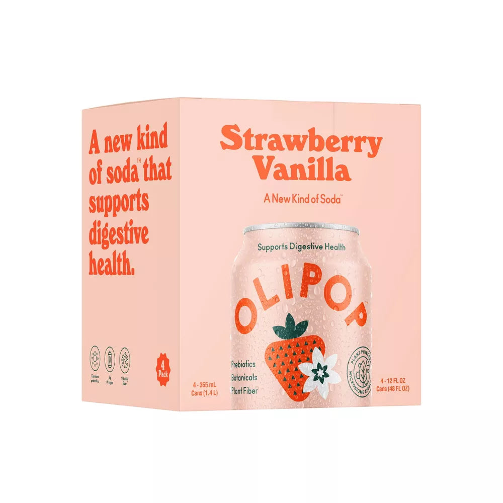 OLIPOP Strawberry Vanilla Sparkling Soda  - 4ct/12 fl oz