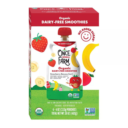 Once Upon a Farm Strawberry Banana Swirl Organic Dairy-Free Kids' Smoothie, 4 Count
