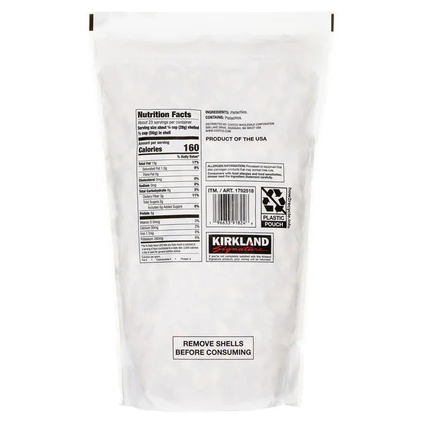 Kirkland Signature Roasted Unsalted In-Shell Pistachios, 3 lb