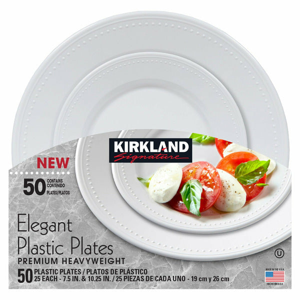 Kirkland Signature Elegant Plastic Plates, Variety Pack, White, 50-count