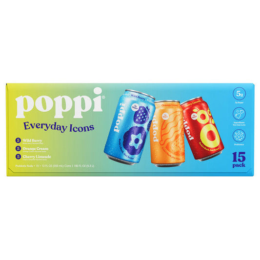 Poppi Prebiotic Soda, Variety Pack, 12 fl oz, 15 ct