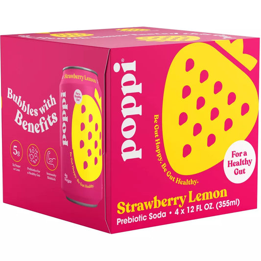 Poppi Strawberry Lemon Prebiotic Soda, 4 Count