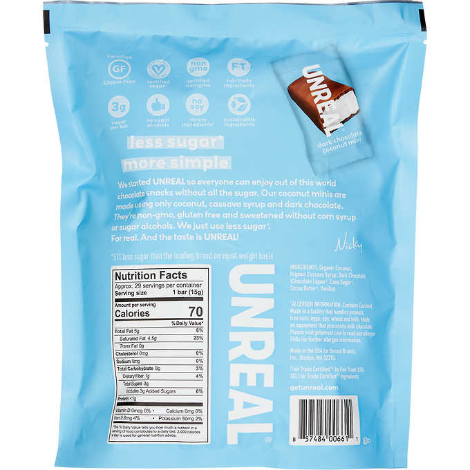 Unreal Chocolate Dark Coconut Bar Bag - 15.3 Oz