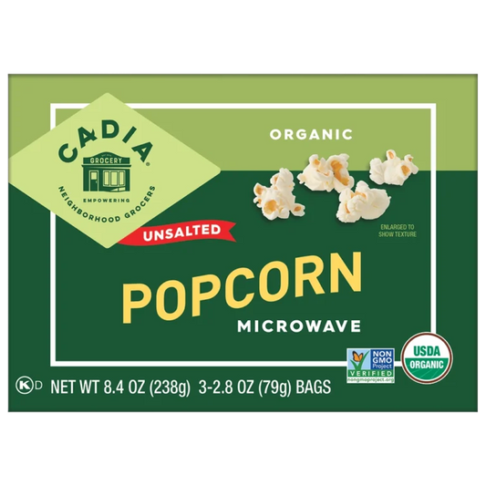 Cadia Organic Unsalted Microwave Popcorn, 3 pack, 8.4 oz
